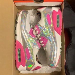 Nike air max 90 LX size 9 woman pink,silver & neon green(not glow in the dark)